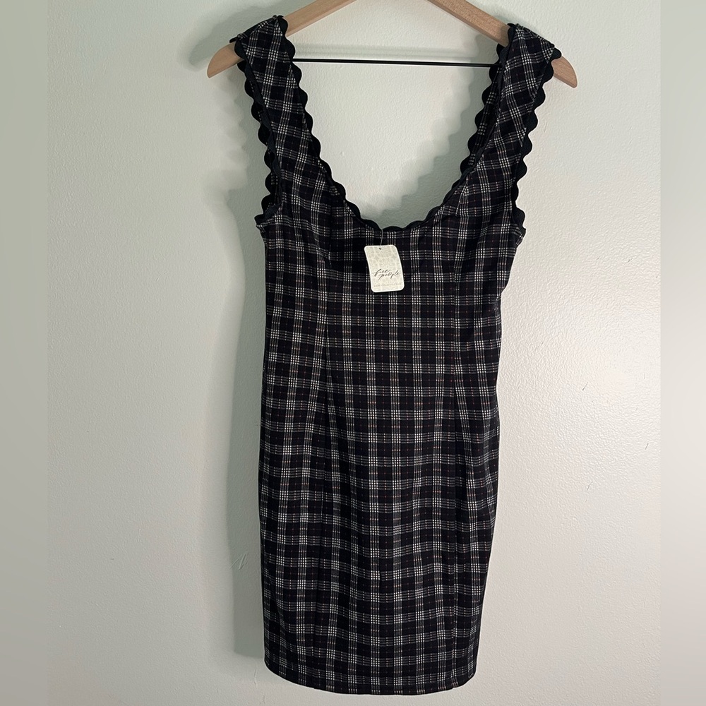 Free People Black and White Plaid Mini Dress